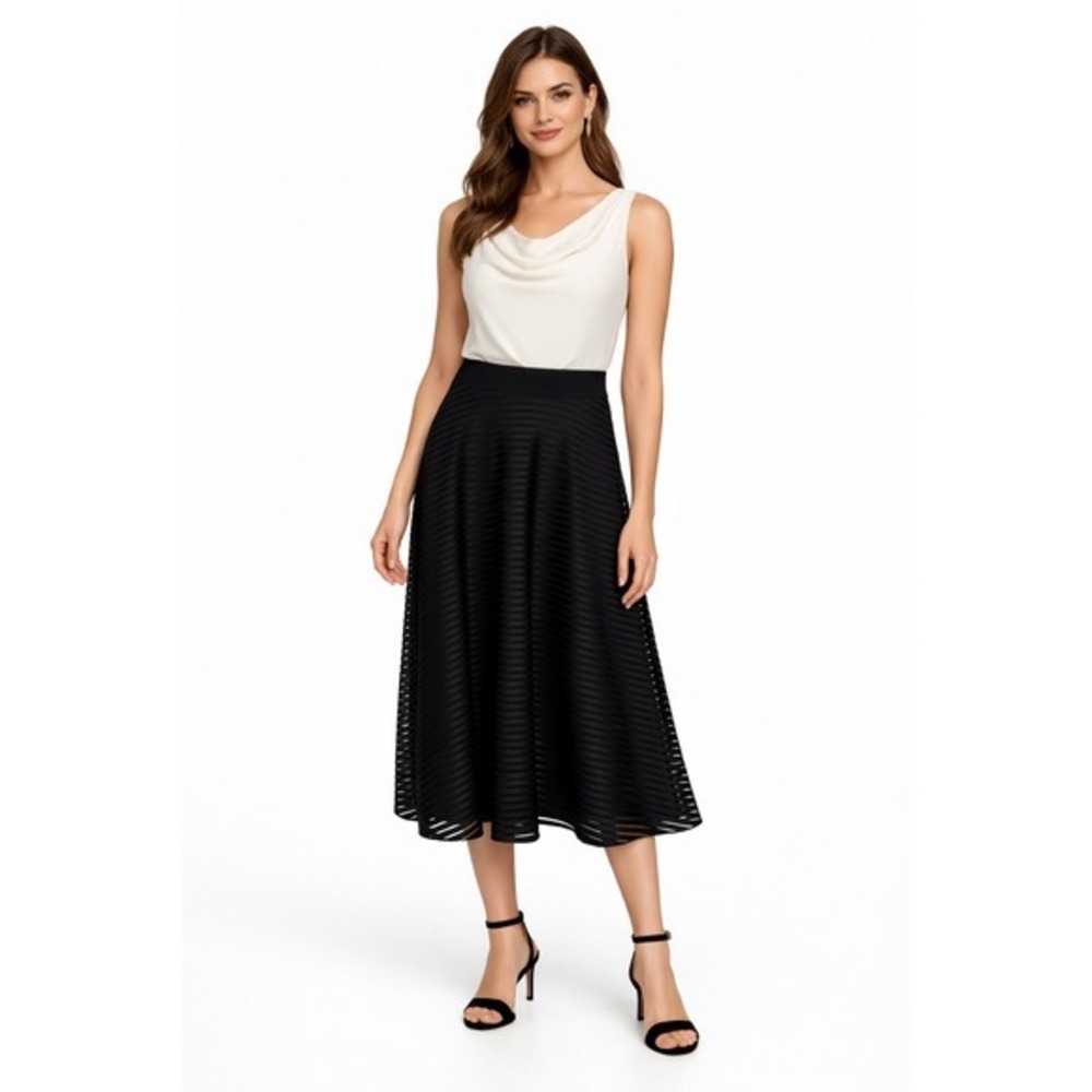 & Other Stories Paris Atelier Black Mesh Stripe Flared Midi Skirt US 4
